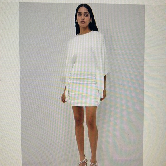NWT Jonathan Simkhai Sz 4 Kadence Satin Draped Bell Sleeve Color White - Picture 4 of 6